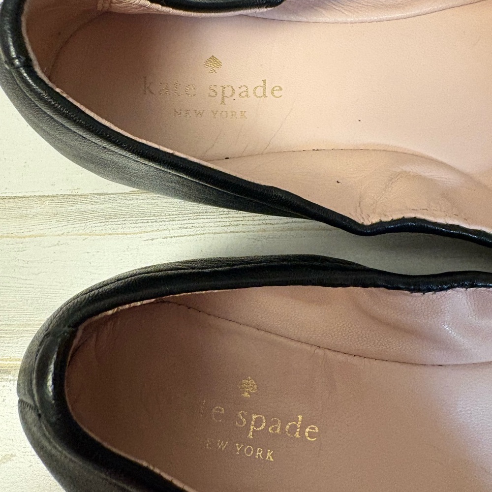 kate spade Black Leather Bow Pointed Ballet Flats - Picture 6 of 8